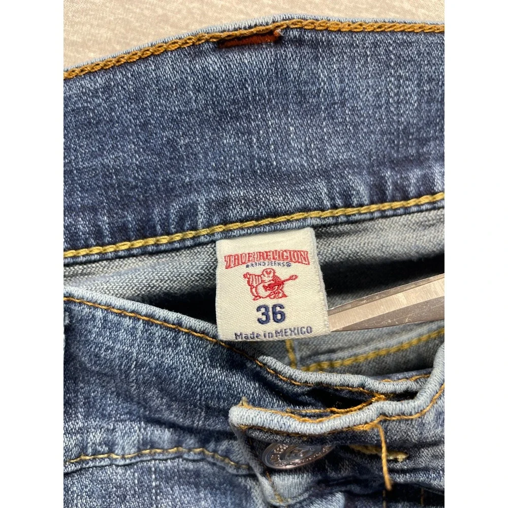 True Religion Jeans Men 36 Blue Medium Wash Denim Cotton Straight Leg Distressed